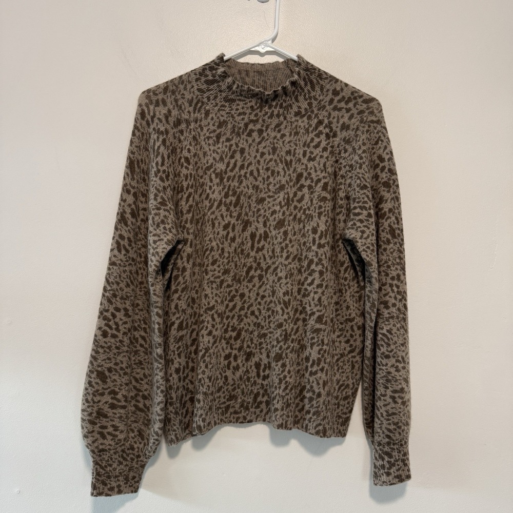 27 Miles Cashmere Brown‎ Leopard Print Turtleneck Size Medium